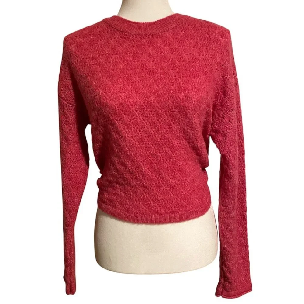 Zara Open Back Knit Pink Sweater Tie Back, Size Small - Picture 3 of 16